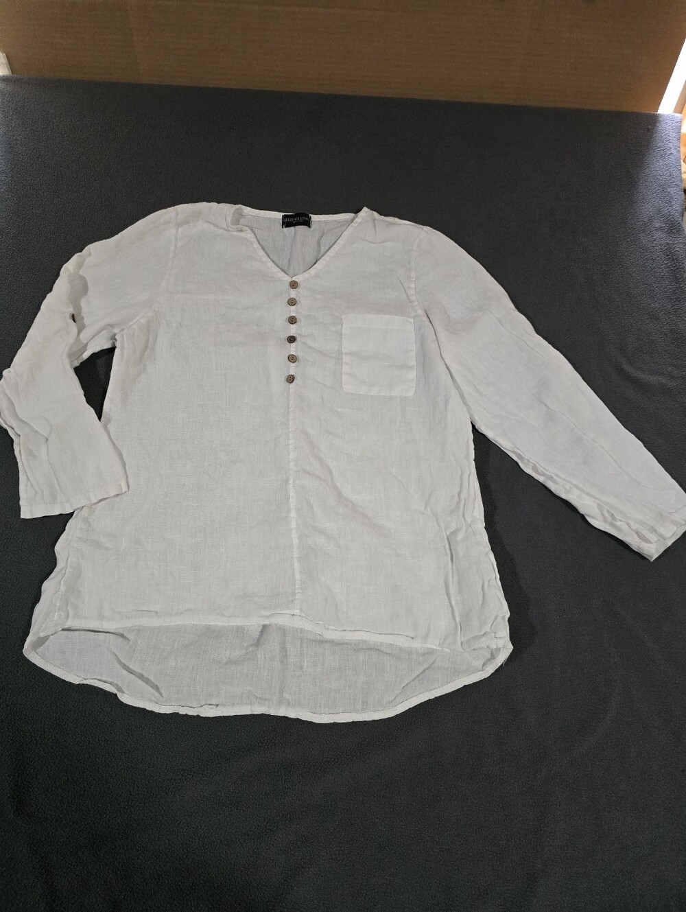 Terzo Millenio Blouse Shirt Women’s Large White Linen Buttons Italy Preppy Tunic